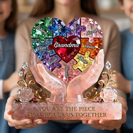 Precious Puzzle Heart Acrylic Plaque - Personalized Gift For Grandma Mom