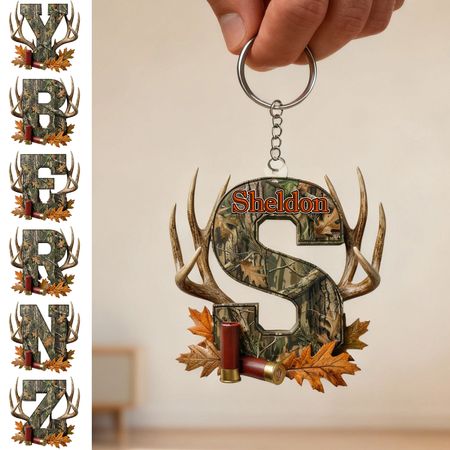 Alphabet Initial Letter Acrylic Keychain Personalized Gifts For Hunting Lovers