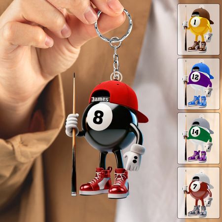 Personalized Name Billiard Keychain, Billiard Lover Gift