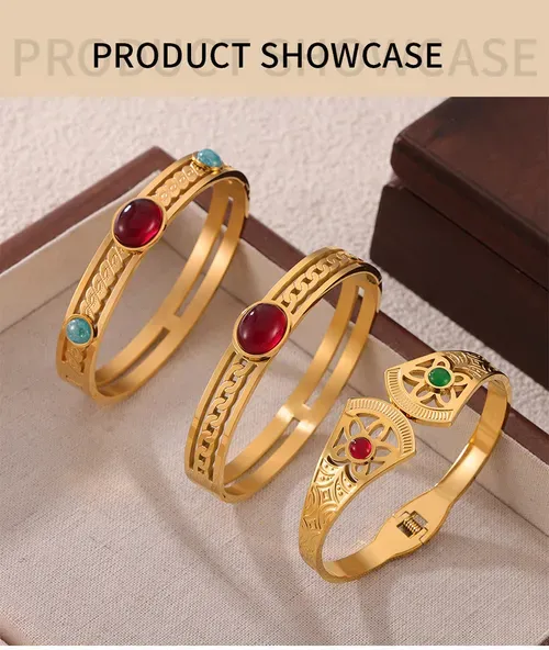 ✨ Pulseira Luxo com Pedras Naturais | Ouro 18K + Aço Cirúrgico ✨