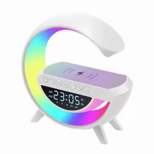 Luz ambiente multifuncional, altifalante Bluetooth, carregador sem fios