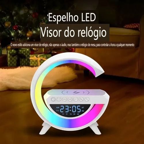 Luz ambiente multifuncional, altifalante Bluetooth, carregador sem fios