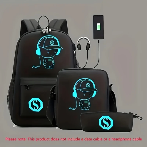 3pcs in1sets Luminous Printed  Backpack