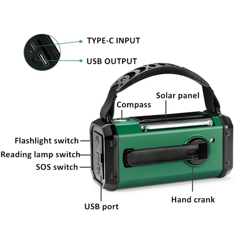 New hand-crank radio with solar power, outdoor charging, multi-band waterproof and multi-function radio