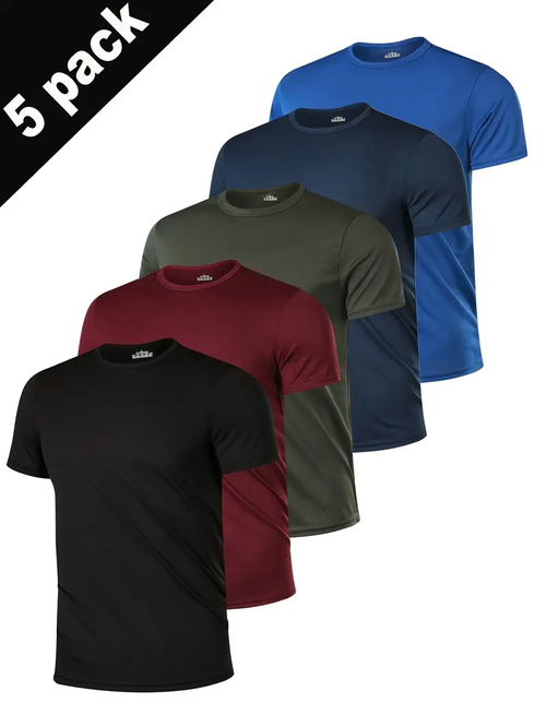 5pcs Men's Premium Solid Color Crew Neck T-Shirts