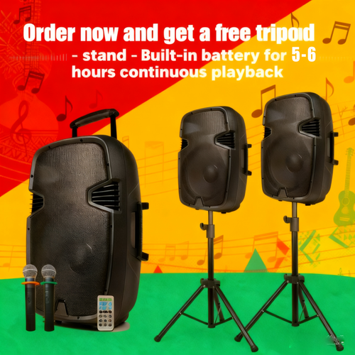Ghana Must-Have High-Volume Bluetooth Outdoor Speaker with Wireless Mics – Ideal for Parties, Gatherings & More!