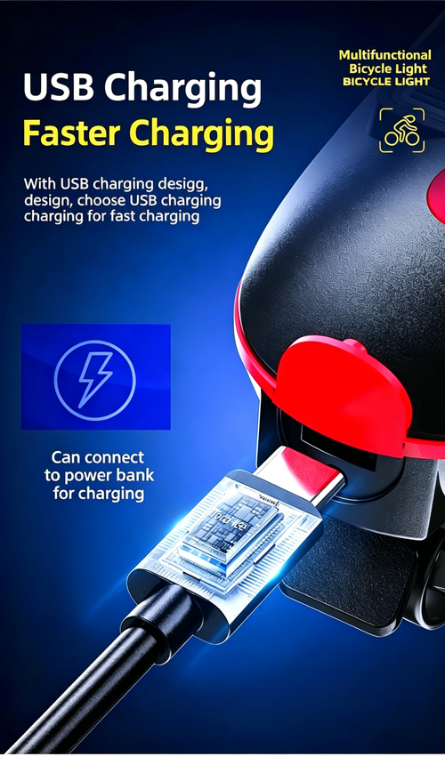 Solar-powered mountain bike headlight with horn