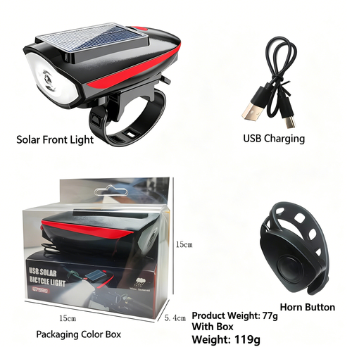Solar-powered mountain bike headlight with horn
