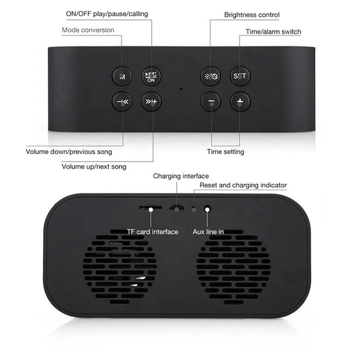 Digital Alarm Clock FM Radio Wireless Bluetooth Mirror LED With Speaker Portable