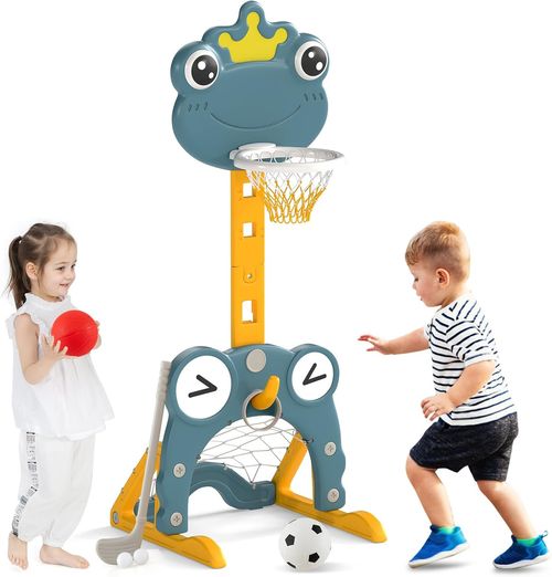 4-in-1 Basketball Hoop, Soccer Goal, Golf & Ring Toss Game Set