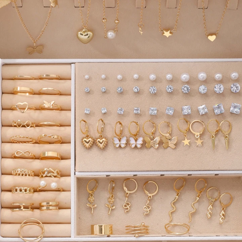 Luxury Jewelry Set Butterfly Necklace Set Butterfly Ring And Earring Set Diamond And Pearl Earnail Set Elegant Zircon Pendant Earring Ring Necklace Women's Daily Jewelry Gift For Friends