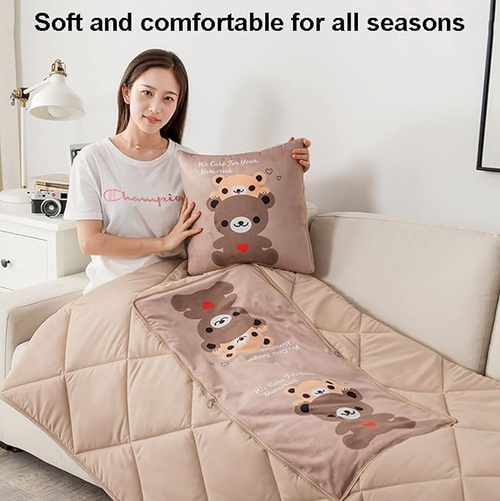 2 in 1 Foldable Cushion 45 x 45 cm, Couch Cushion, Quilt, Camping Cushion, Car Blanket, Decorative Cushion, Multifunctional, Portable for Watching TV on the Sofa, Planes, Office