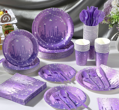 400PCS Disposable Paper Plates and Napkins,50 Guest Party Supplies Dinnerware Set