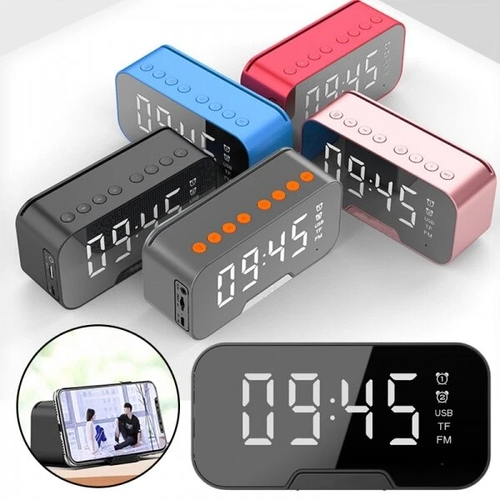 Digital Alarm Clock FM Radio Wireless Bluetooth Mirror LED With Speaker Portable