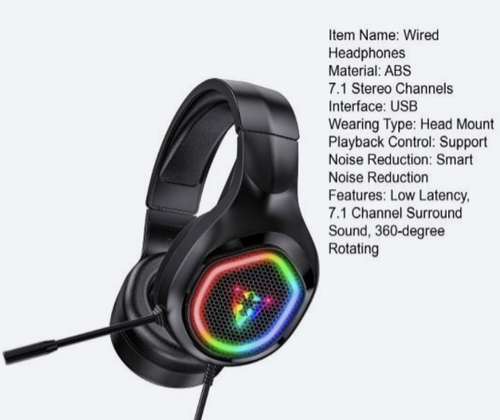 Gaming Headphones Low Latency 7.1 Channel Surround Sound 360-degree Rotating Noise Reduction Wired Headset