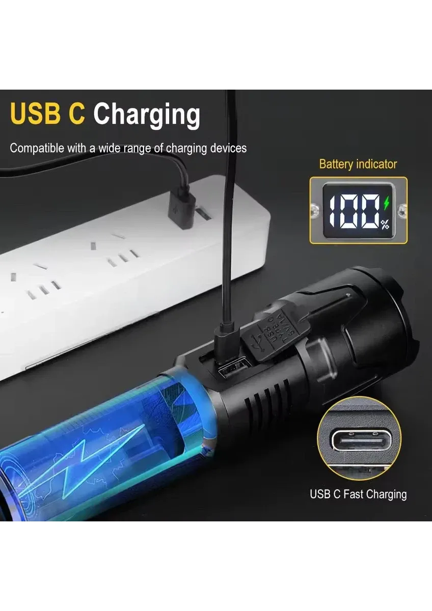 Flashlight, Powerful, Rechargeable Flashlight, Eco-Friendly Lithium Battery, Military, Strongest LED Light