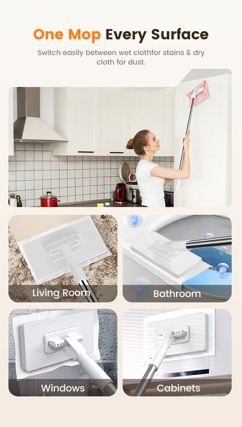 🔥 50% OFF!! ✨🧹Reusable Mop – Biomimetic Self-Clamping Clamp, 100 cm Telescopic Handle, 360° Rotation & Eco-Friendly (Multi-Surface)!