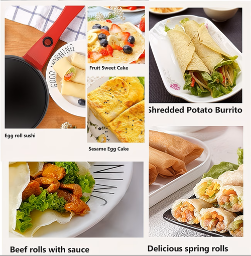 Complimentary dish + oil Pan + oil brush UK standard pancake maker, fast-heating home pancake breakfast machine, 600W high power for frying steak, non-stick easy-to-clean electric baking tray, with oil guide edge for frying meat