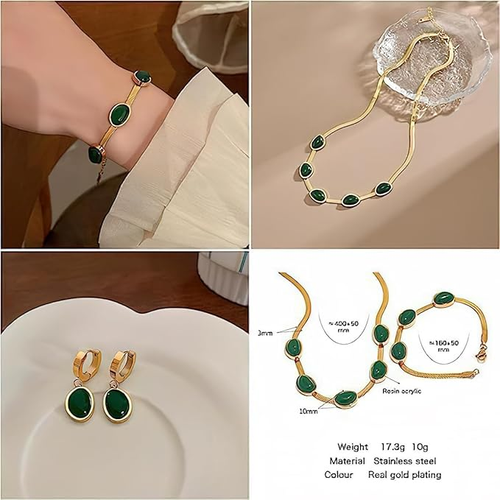 Emerald Necklace Earrings Bracelet, Emerald Jewelry Set Gifts