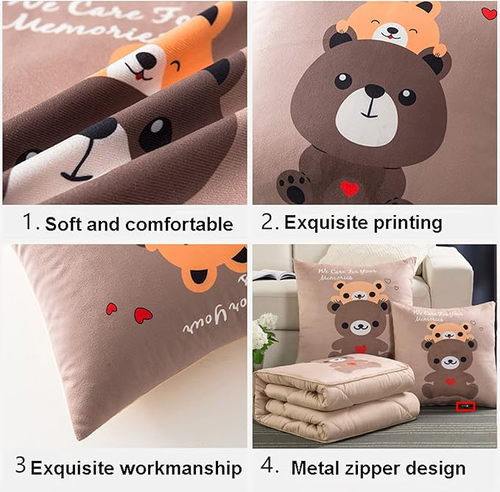 2 in 1 Foldable Cushion 45 x 45 cm, Couch Cushion, Quilt, Camping Cushion, Car Blanket, Decorative Cushion, Multifunctional, Portable for Watching TV on the Sofa, Planes, Office