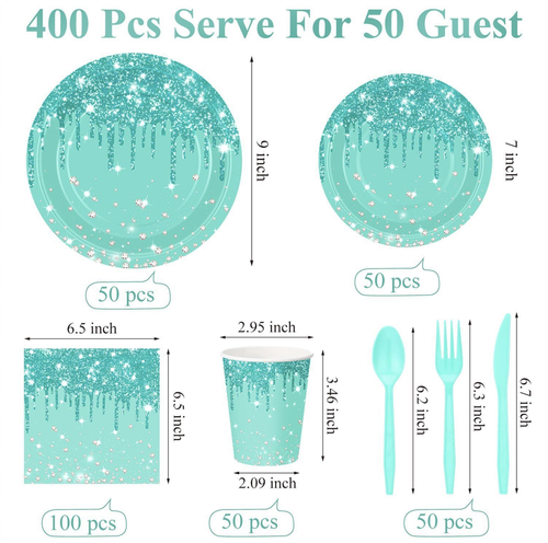 400PCS Disposable Paper Plates and Napkins,50 Guest Party Supplies Dinnerware Set