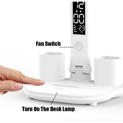 3In1 Multifunctional Desk Lamp LED Four-Head Folding With Fan Calendar Clock