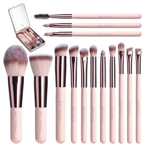 🔥 14 pcs Travel Makeup Brush Set with LED Light Mirror🌈