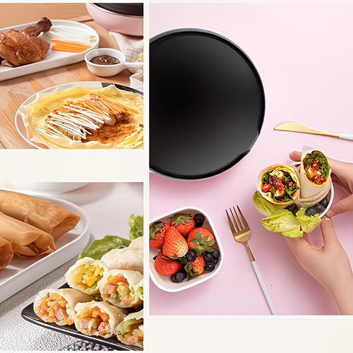 Complimentary dish + oil Pan + oil brush UK standard pancake maker, fast-heating home pancake breakfast machine, 600W high power for frying steak, non-stick easy-to-clean electric baking tray, with oil guide edge for frying meat