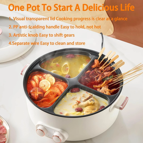 Four Grid Multifunctional Stew Pot Electric Pot 4 Compartment Divider Cooker 7L