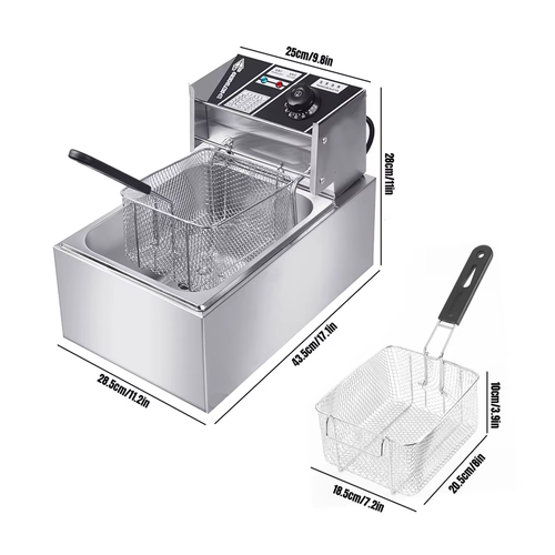 🔥Nunix 6LSingle Commercial Electric Deep Fryer Stainless Steel Cookware Silver Overview