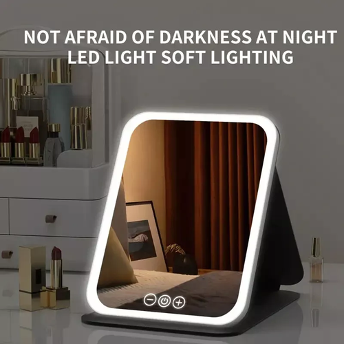 LED Rechargeable Makeup Mirror, 3 Color light, Touch Screen for Travel