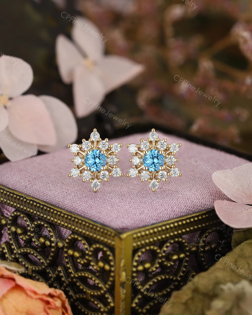 Topaz Snowflake Earrings, Rose Gold Jewelry, Winter Holiday Present by CPFineJewelry
