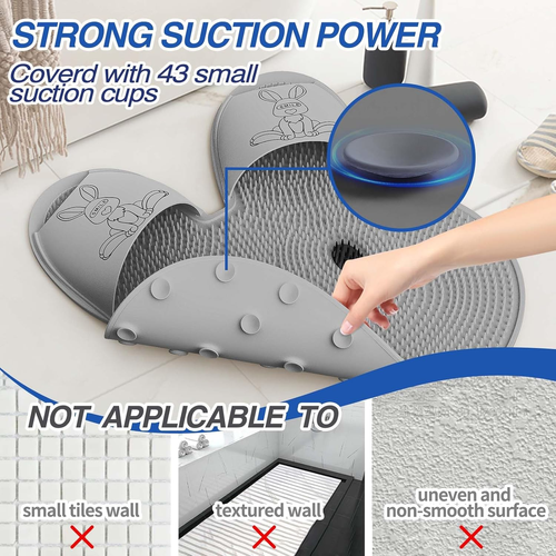 Extra-Large Shower Foot Scrubber Mat with Non-Slip Suction Cups, Rabbit-Shaped Silicone Foot Scrubber in Shower for Men & Women