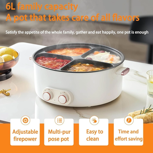 Four Grid Multifunctional Stew Pot Electric Pot 4 Compartment Divider Cooker 7L
