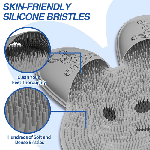 Extra-Large Shower Foot Scrubber Mat with Non-Slip Suction Cups, Rabbit-Shaped Silicone Foot Scrubber in Shower for Men & Women