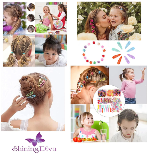 Shining Diva Fashion 780 Pcs Hair Accessories Set, Flower Bow Hair Clips Rubber