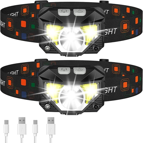 Headlamp Flashlight, 2-Pack Waterproof Motion Sensor Head Lamp,6 Modes for Outdoor Camping Running Hiking Fishing