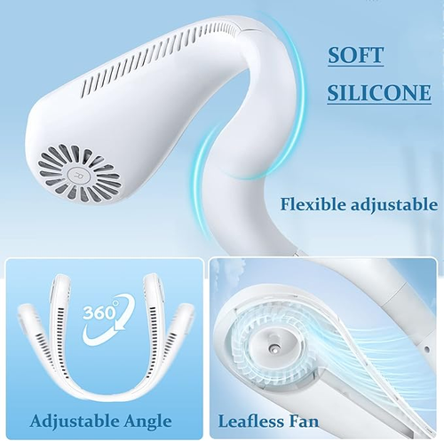 Portable Neck Fan, Rechargeable Personal Neckband Hands Free Bladeless Fan, 360° Surround Vaneless Hanging Neck Fans with 3 Speeds Adjustable