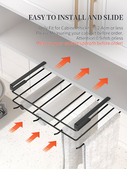 A Multifunctional Cabinet Rack Designed for Storing Cutting Boards, Tissues, Paper Rolls, And Cling Film - an Under-Cabinet Hanging Storage Solution for Organizing Kitchen Additions, Utility RacksA Multifunctional Cabinet Rack Designed for Storing Cutting Boards, Tissues, Paper Rolls, And Cling Film - an Under-Cabinet Hanging Storage Solution for Organizing Kitchen Additions, Utility Racks
