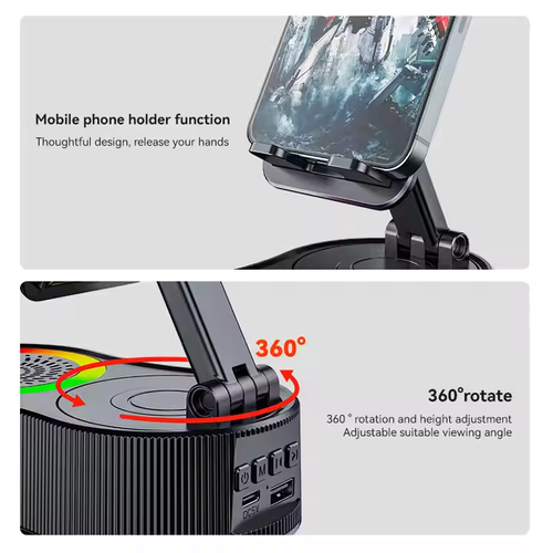 Multifunctional Wireless Induction Speaker 5-in-1 RGB Colorful Lights Full of Atmosphere Desk Mobile Phone Speaker Stand