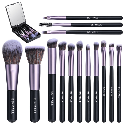 🔥 14 pcs Travel Makeup Brush Set with LED Light Mirror🌈