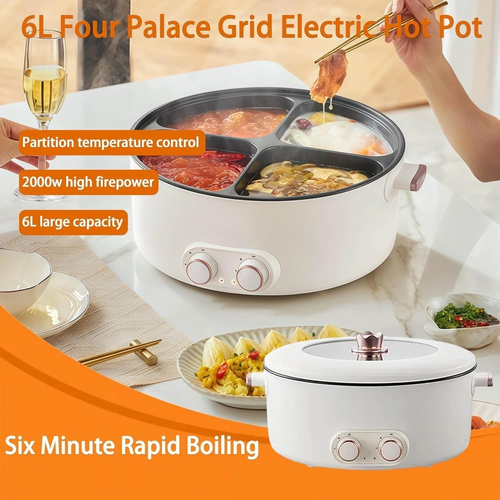 Four Grid Multifunctional Stew Pot Electric Pot 4 Compartment Divider Cooker 7L