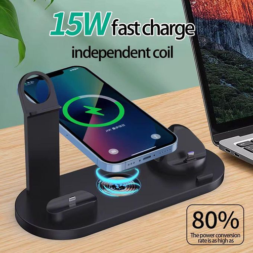 New Holder Phone Multifunctional 6 In 1 Wireless Charger Fast Charging Dock Stand Desktop Charging Station