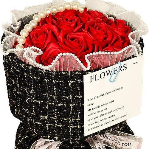 Valentines Day Gift For Her Red Roses Bouquet Artificial Flower,with Pearl+Light
