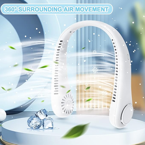 Portable Neck Fan, Rechargeable Personal Neckband Hands Free Bladeless Fan, 360° Surround Vaneless Hanging Neck Fans with 3 Speeds Adjustable
