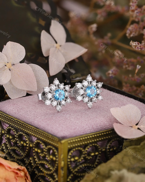 Topaz Snowflake Earrings, Rose Gold Jewelry, Winter Holiday Present by CPFineJewelry