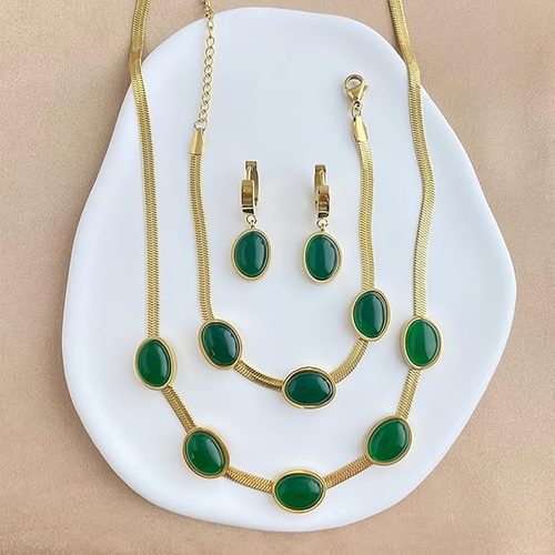 Emerald Necklace Earrings Bracelet, Emerald Jewelry Set Gifts