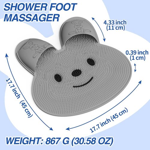 Extra-Large Shower Foot Scrubber Mat with Non-Slip Suction Cups, Rabbit-Shaped Silicone Foot Scrubber in Shower for Men & Women