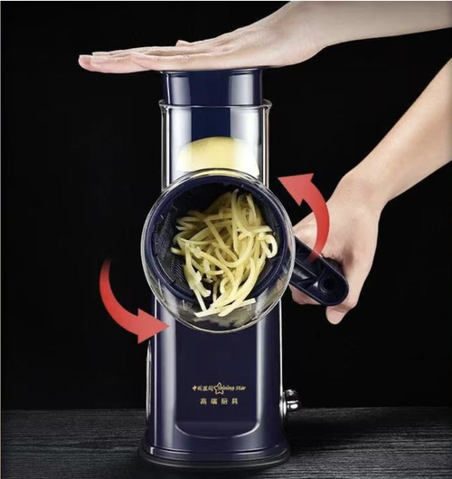 Manual Rotary Grater and Slicer, Multi-Function Kitchen Tool with 5 Blades