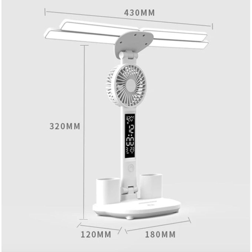 3In1 Multifunctional Desk Lamp LED Four-Head Folding With Fan Calendar Clock